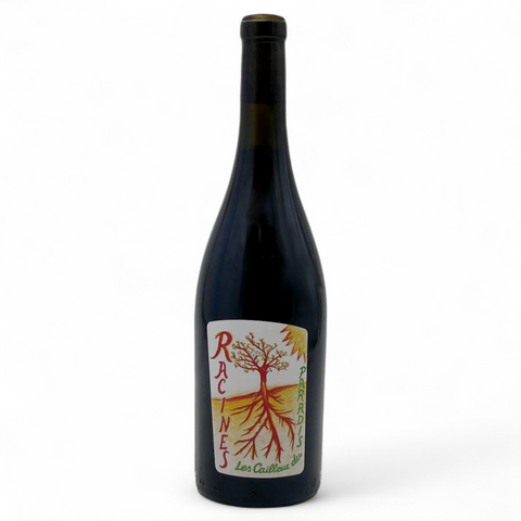 A bottle of Racines 2022 wine from the Les Cailloux du Paradis winery